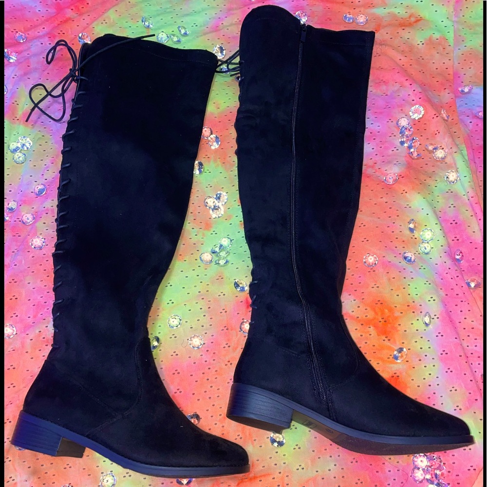 Top Moda Black Thigh High lace up boots